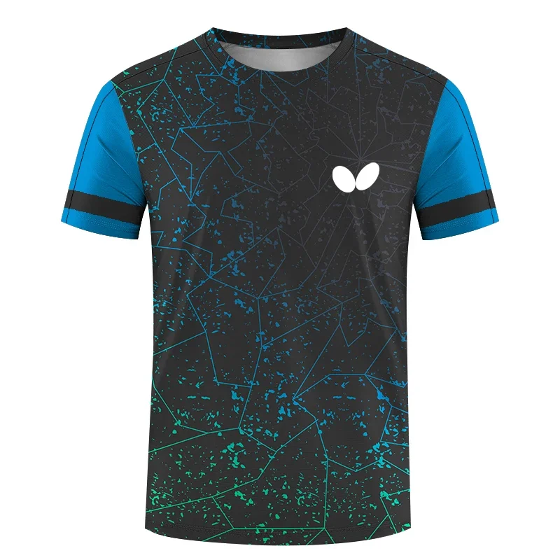 Table Tennis Jersey Butterfly - تي شيرت رجالي بأكمام قصيرة ورقبة